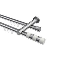 GARDINENSTANGE INNENLAUF Platon Mavell 260 cm (geteilt in 2 x 130 cm), 2-läufig, 20 mm Ø Chrom - Chromfarben/Weiß, Metall (260cm) - INTERDECO