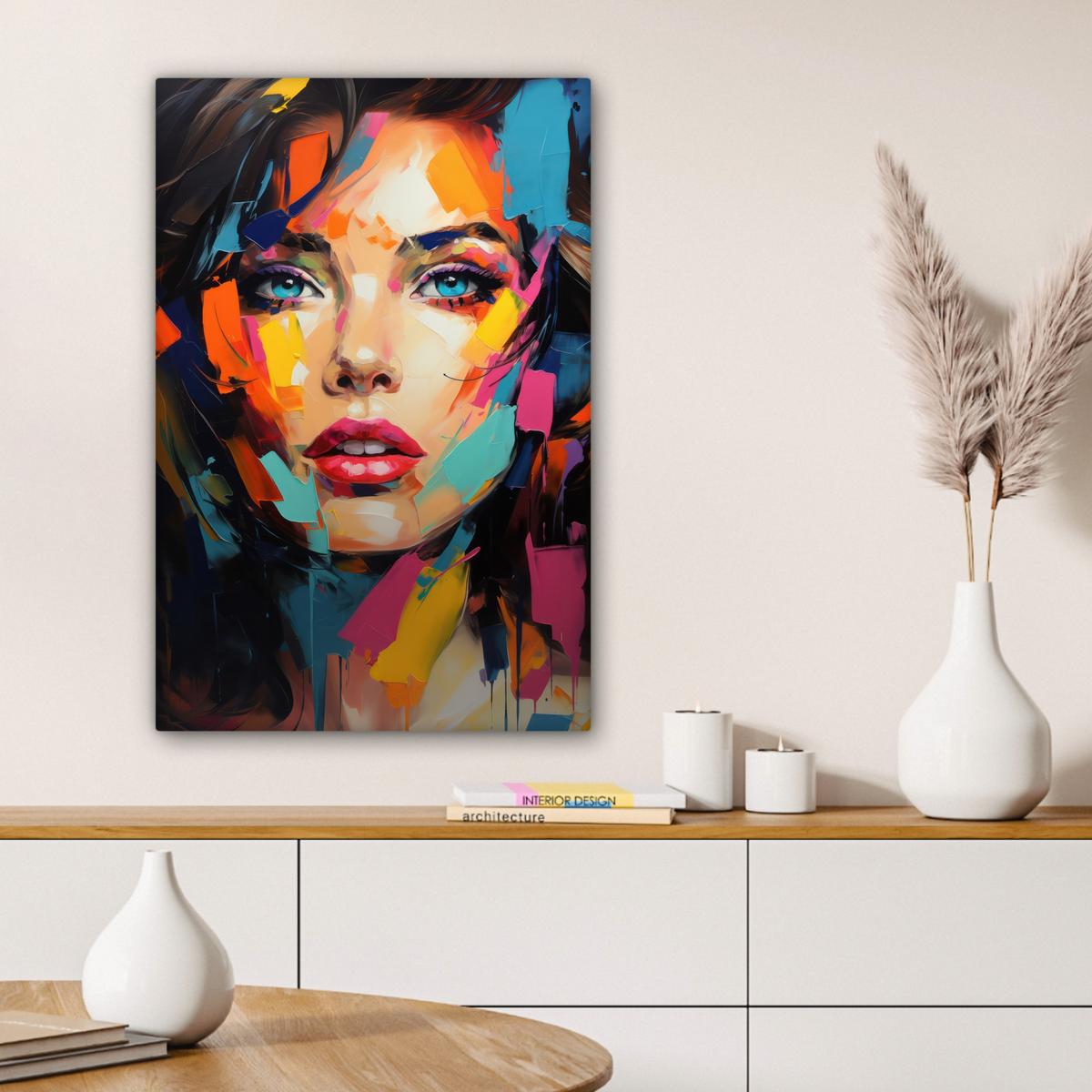 LEINWANDBILD Frau - Porträt - Farbenfroh - Kunst Wanddeko 40x60 cm - Multicolor, Textil (40/60cm) - MuchoWow