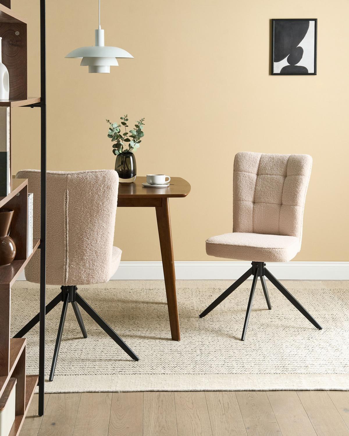ESSZIMMERSTUHL 2er-Set drehbar Bouclé Hellbeige Ryan - Beige, Textil (51/91/69cm) - Beliani