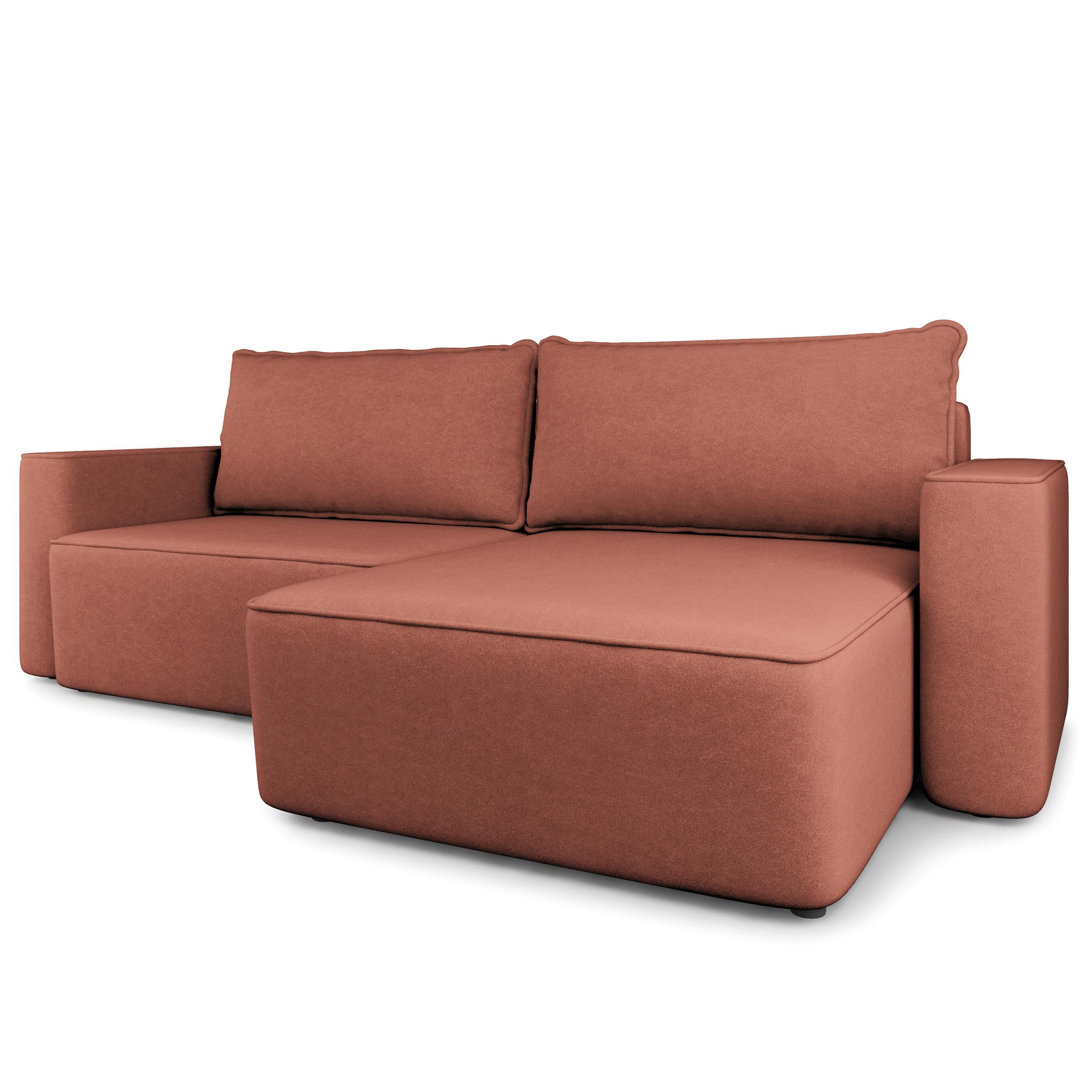 ECKSOFA BELISE CL Koralle Veloursstoff mit Schlaffunktion - Koralle, Holz/Textil (252/162cm) - MASSENO