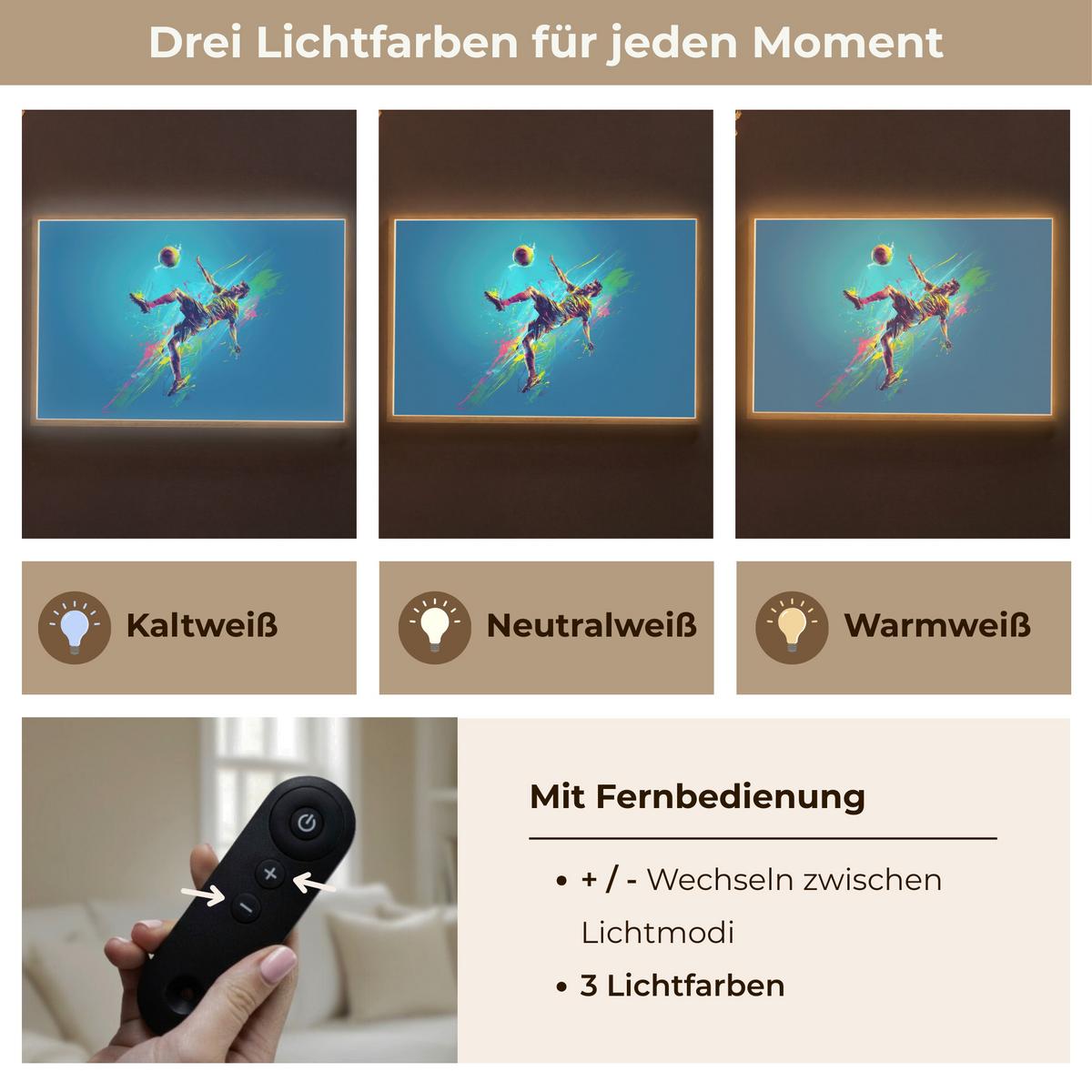 NACHTTISCHLAMPE MIT AKKU Fußballer - Farbspritzer - Farbenfroh - Ball 100x70 cm - Blau, Holzwerkstoff (8/100/70cm) - OnlyWow