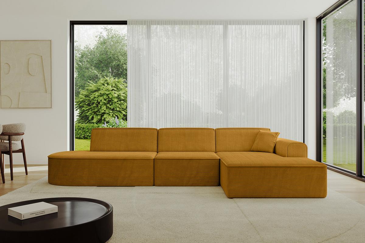 ECKSOFA Ottomane Rechts IREA-L2-v3 - 327x165x77 cm Senfgelb - Grün, Holzwerkstoff/Textil (327/165cm) - ALTDECOR