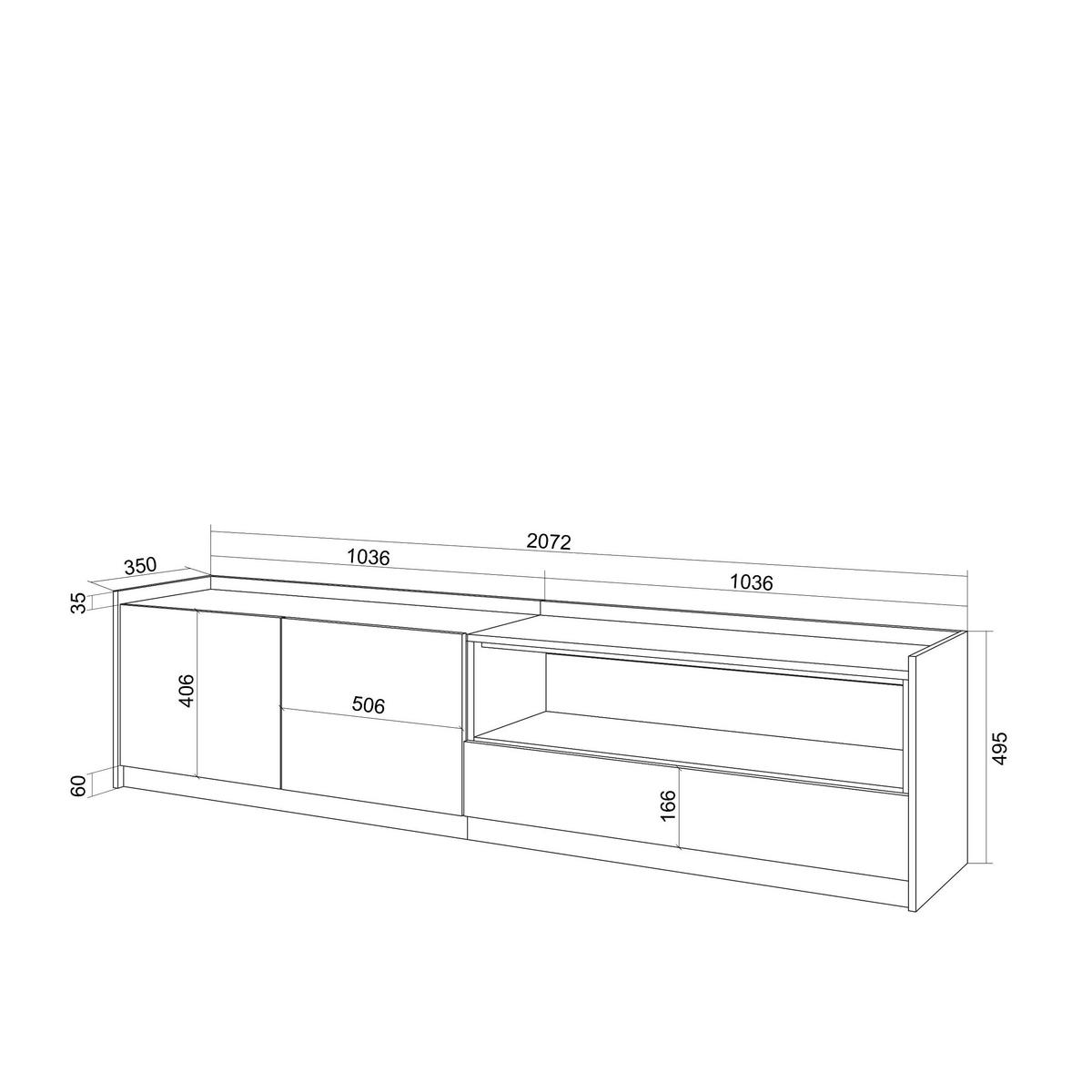 LOWBOARD, Weiß und Eiche, 207/37/50cm, mit Led - Weiß, Holzwerkstoff (207/50/37cm) - Skraut Home