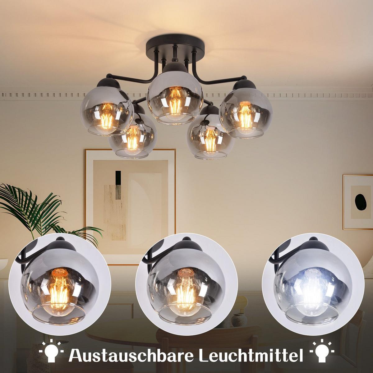 DECKENLEUCHTE Mackay 38/25.6/38cm - Schwarz, Glas (25.6/38/38cm) - Nettlife