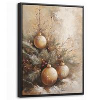 LEINWAND Bilder mit Rahmen - Weihnachten - Kugeln - Beige - Gold - 30x40 - Goldfarben, Textil (30/40cm) - MuchoWow