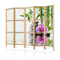 PARAVENT Japanischer 5-tlg 225x172 cm Steine Pflanzen Natur - Multicolor, Holz/Textil (225/172/3cm) - Muralo