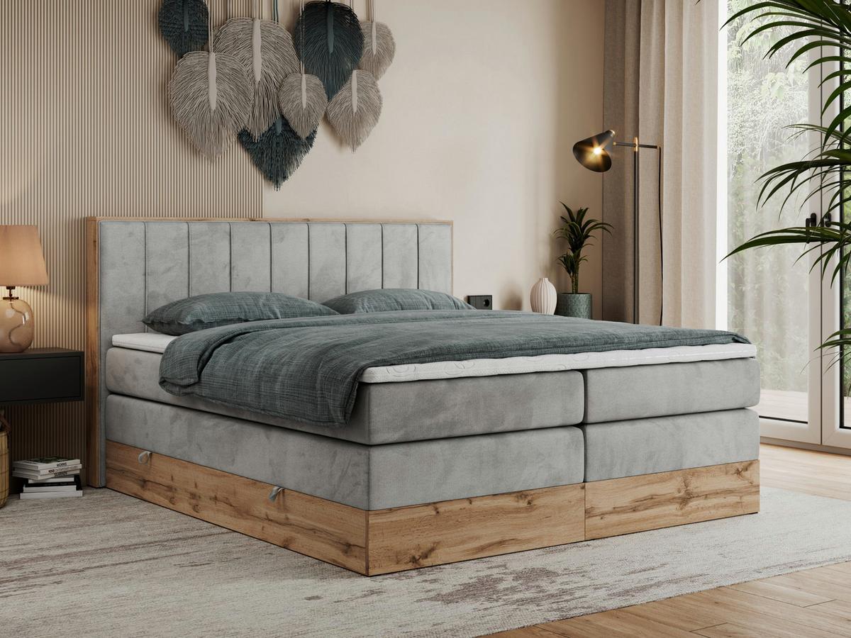 BOXSPRINGBETT BELLISSIMO KING 140/200 Hellgrau Velvet - H4 - Hellgrau, Holz/Textil (140/200cm) - MKS