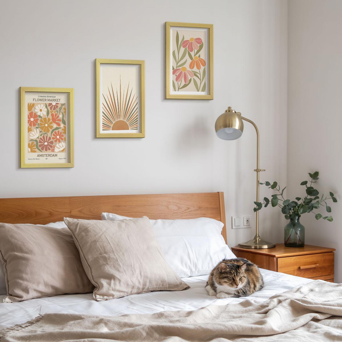 BILDER SET 3er Set - 20x30 cm Goldrahmen - Pastellfarbene Sonnenblumen - Goldfarben, Kunststoff (20/30cm) - TULUP