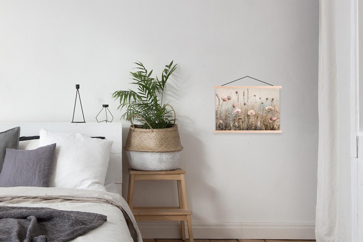POSTER MIT MAGNETLEISTEN Blumen - Rosa - Modern - Beige Wandbilder 60x40 cm - Beige, Textil (60/40/0.15cm) - MuchoWow