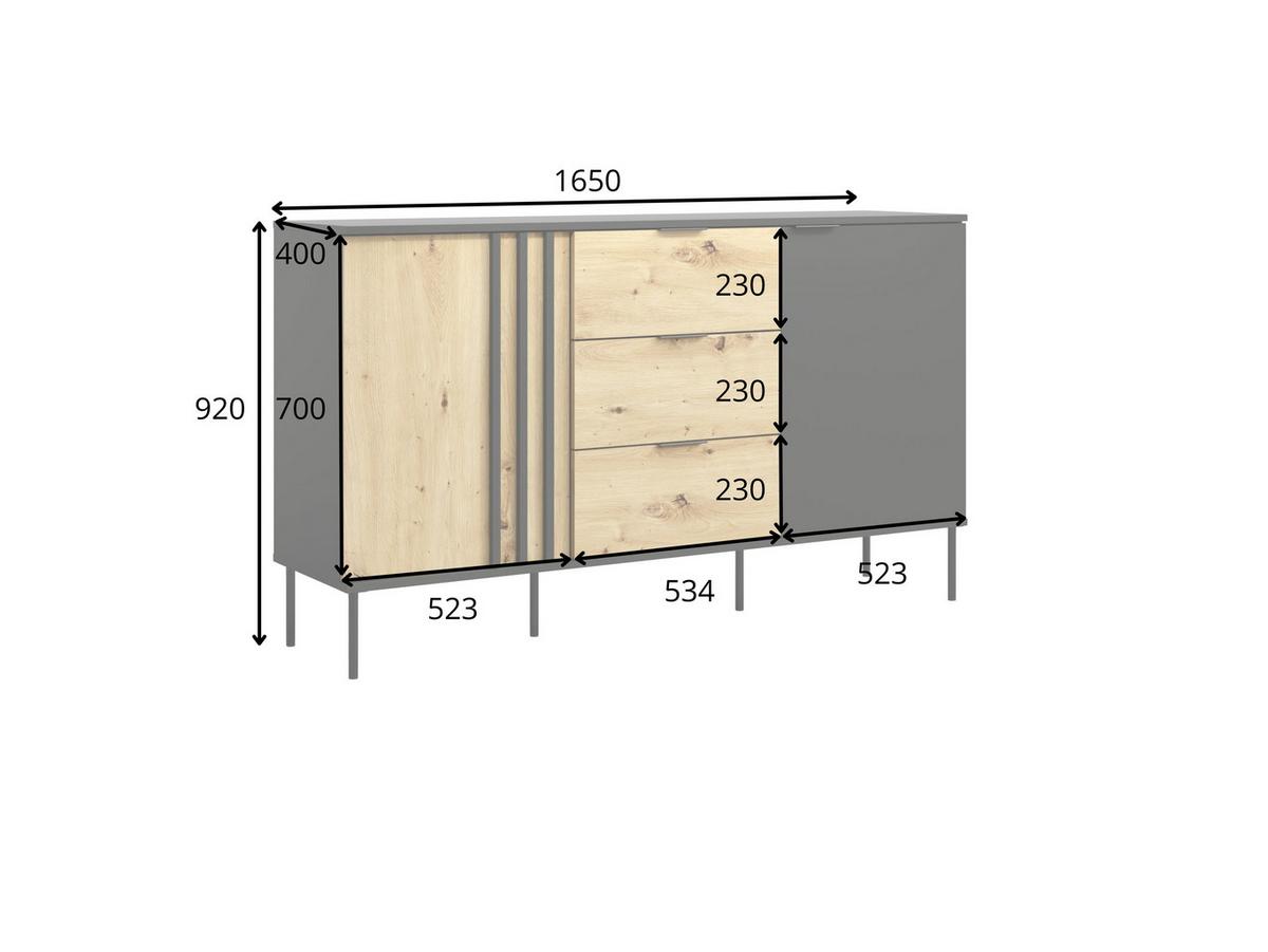 KOMMODE Schwarz, Eiche Artisan 165/92/40 - Schwarz/Eiche Artisan, Holzwerkstoff (165/92/40cm) - RAUMHIRSCH FURNITURE