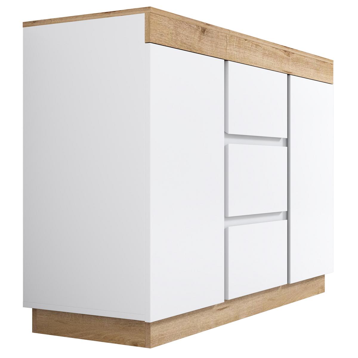 SIDEBOARD weiß eiche 120cm 3 schubladen 2 türen - Weiß, Holzwerkstoff (120.5/82.5/40cm) - Urban Meuble