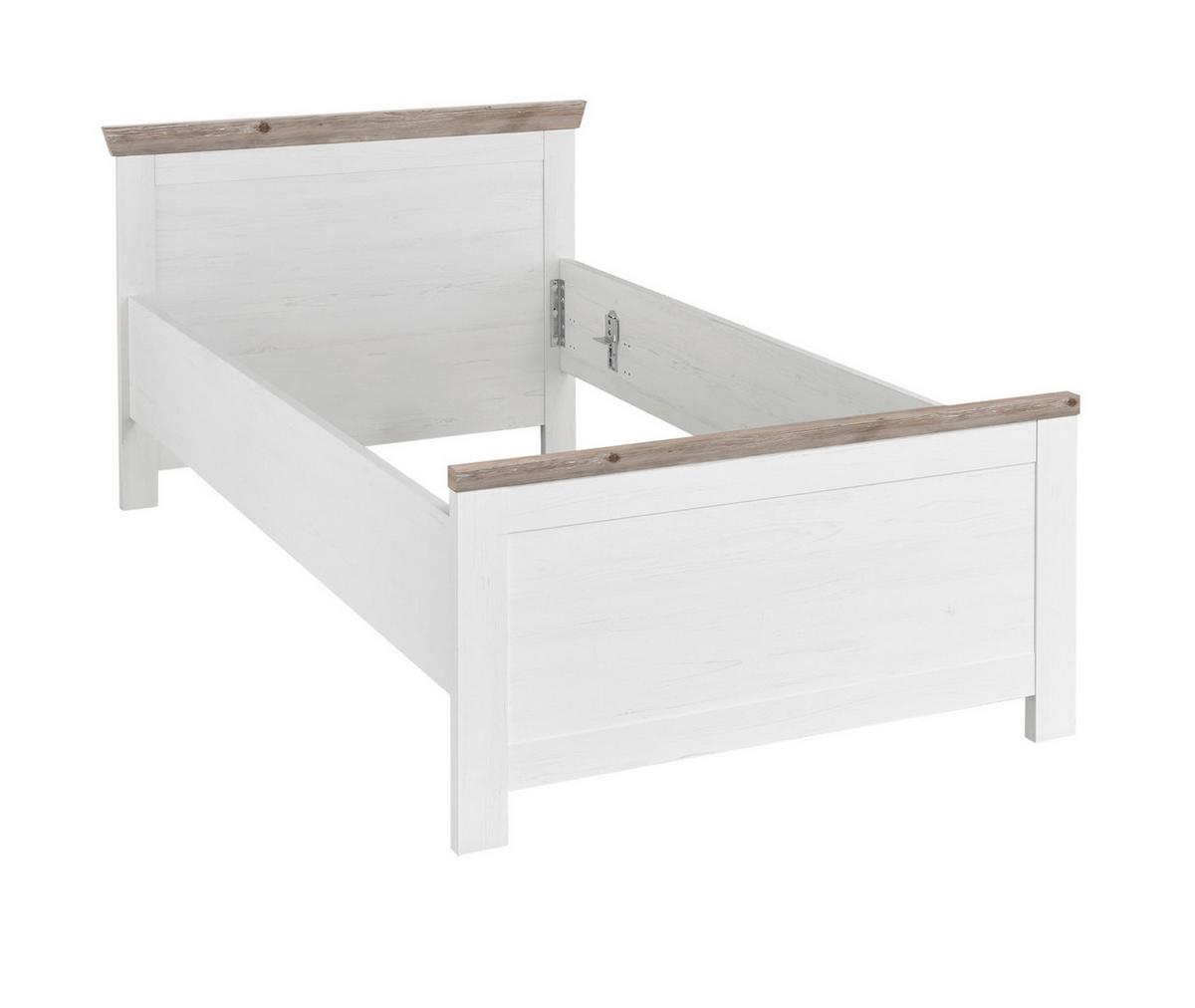 BETT Pinie weiß, Oslo Pinie Landhaus, Einzelbett, Liegefläche 100 x 200 cm - Weiß/Pinienfarben, Holzwerkstoff (100/200cm) - Furn.Design