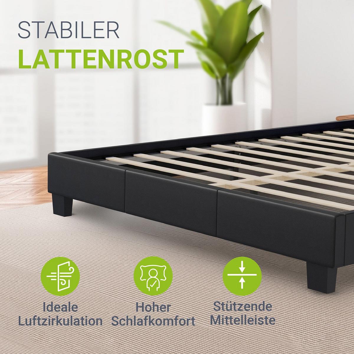 POLSTERBETT Paris schwarz 140x200cm mit Matratze und LED (16 Farben) - Schwarz, Textil (140/200cm) - Juskys