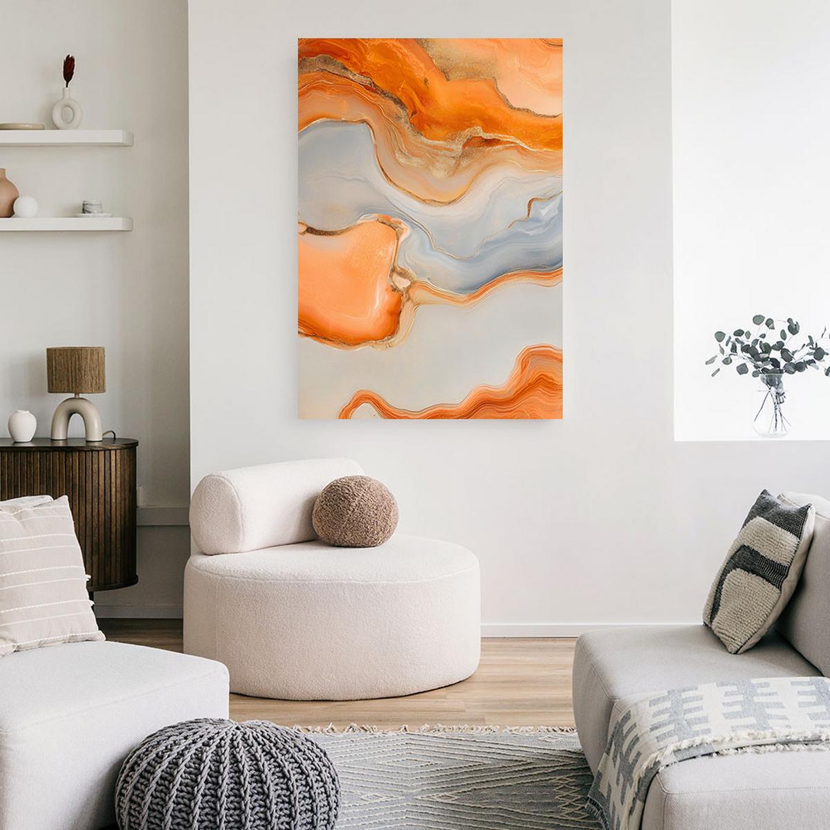 LEINWANDBILD Grafik Abstraktion Marmor Orange 60x90cm - Orange, Textil (60/90cm) - Feeby
