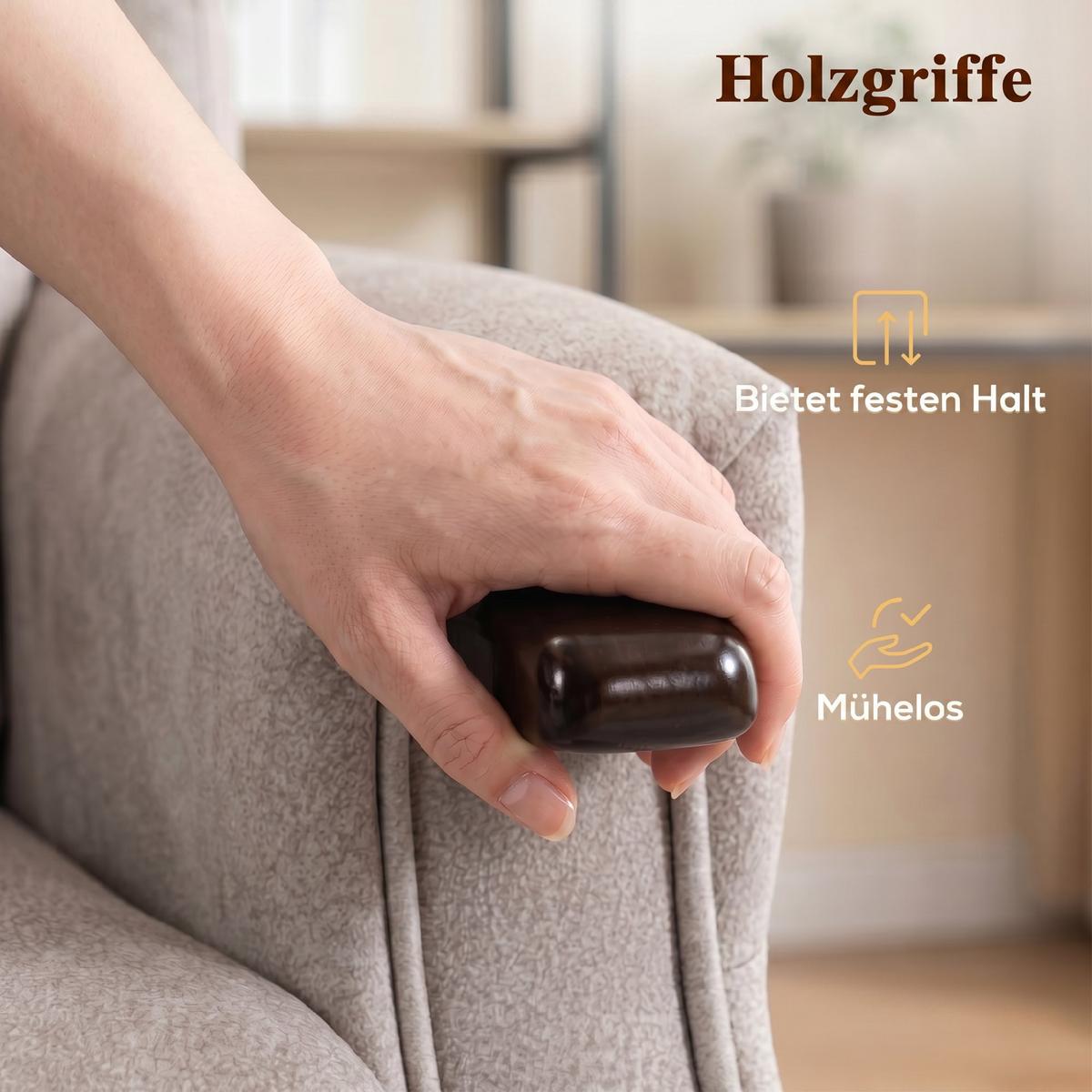 FERNSEHSESSEL-MIT-AUFSTEHHILFE Polyester Metall Hellgrau - Hellgrau/Naturfarben, Holz/Textil (79/111/93cm) - HOMCOM