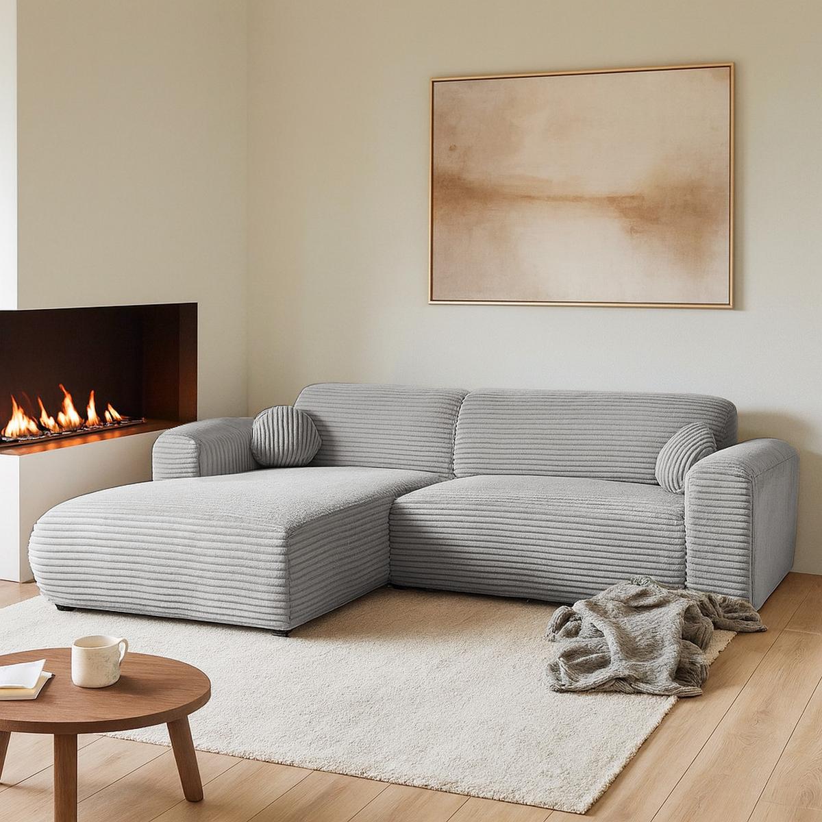 ECKSOFA Puerto, ohne Schlaffunktion, Hellgrau, links - Hellgrau/Schwarz, Textil (269/170cm) - Beautysofa