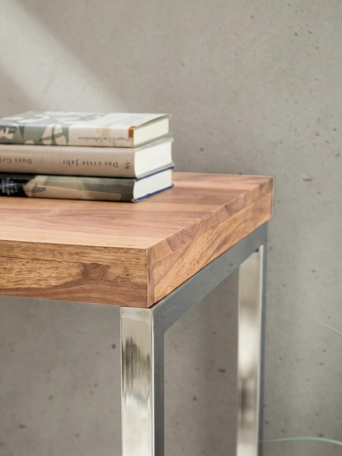 KONSOLENTISCH Massivholz Chromgestell Handgefertigt ISEN, Beige 120x45x77 cm - Beige/Silberfarben, Holz/Metall (45/120/77cm) - KADIMA DESIGN