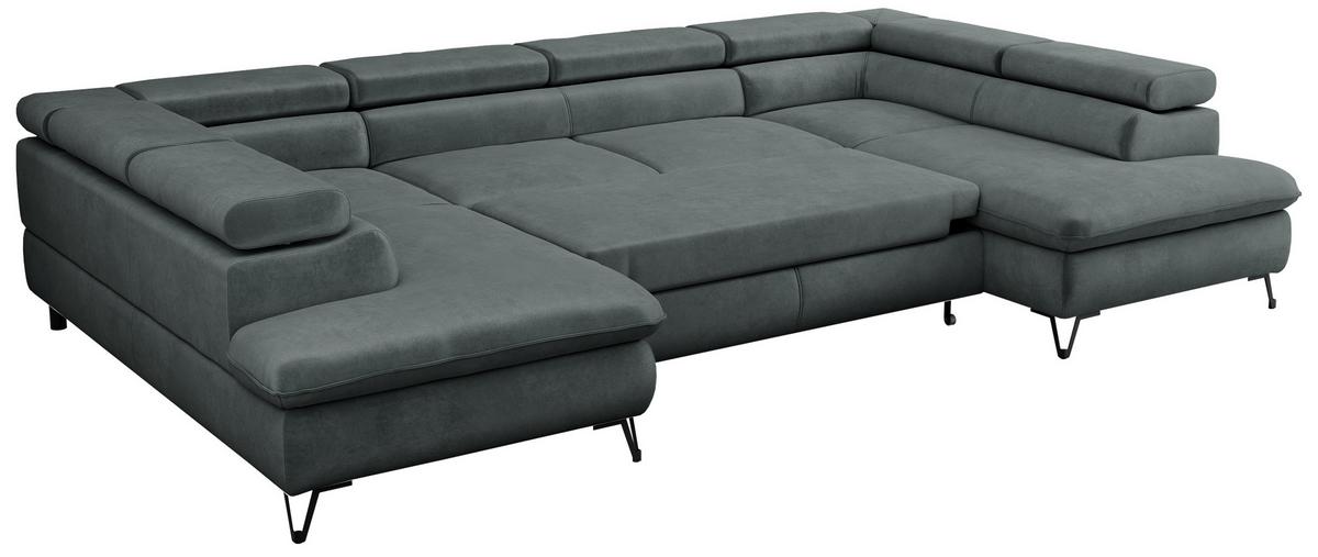 WOHNLANDSCHAFT PETER U Samt Dunkelgrau - Dunkelgrau/Schwarz, Textil/Metall (346/76/208cm) - MKS