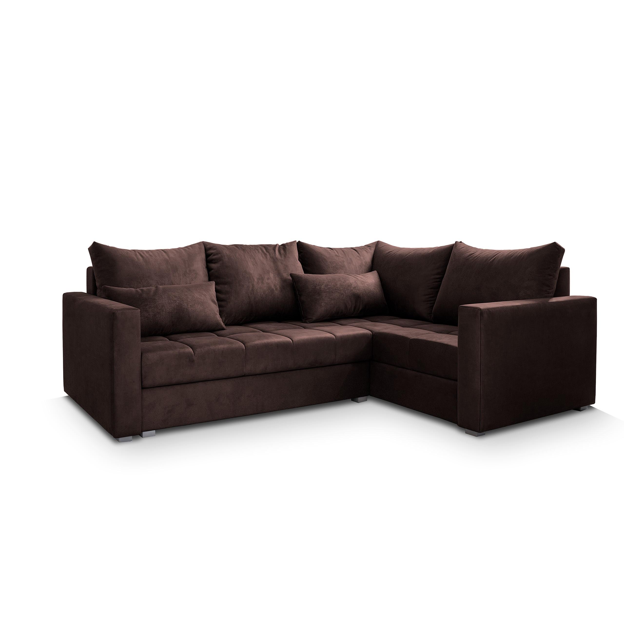 ECKSOFA LIRENO R-S Braun Plüsch-Stoff mit Schlaffunktion - Braun/Grau, Holz/Kunststoff (220/153cm) - MASSENO