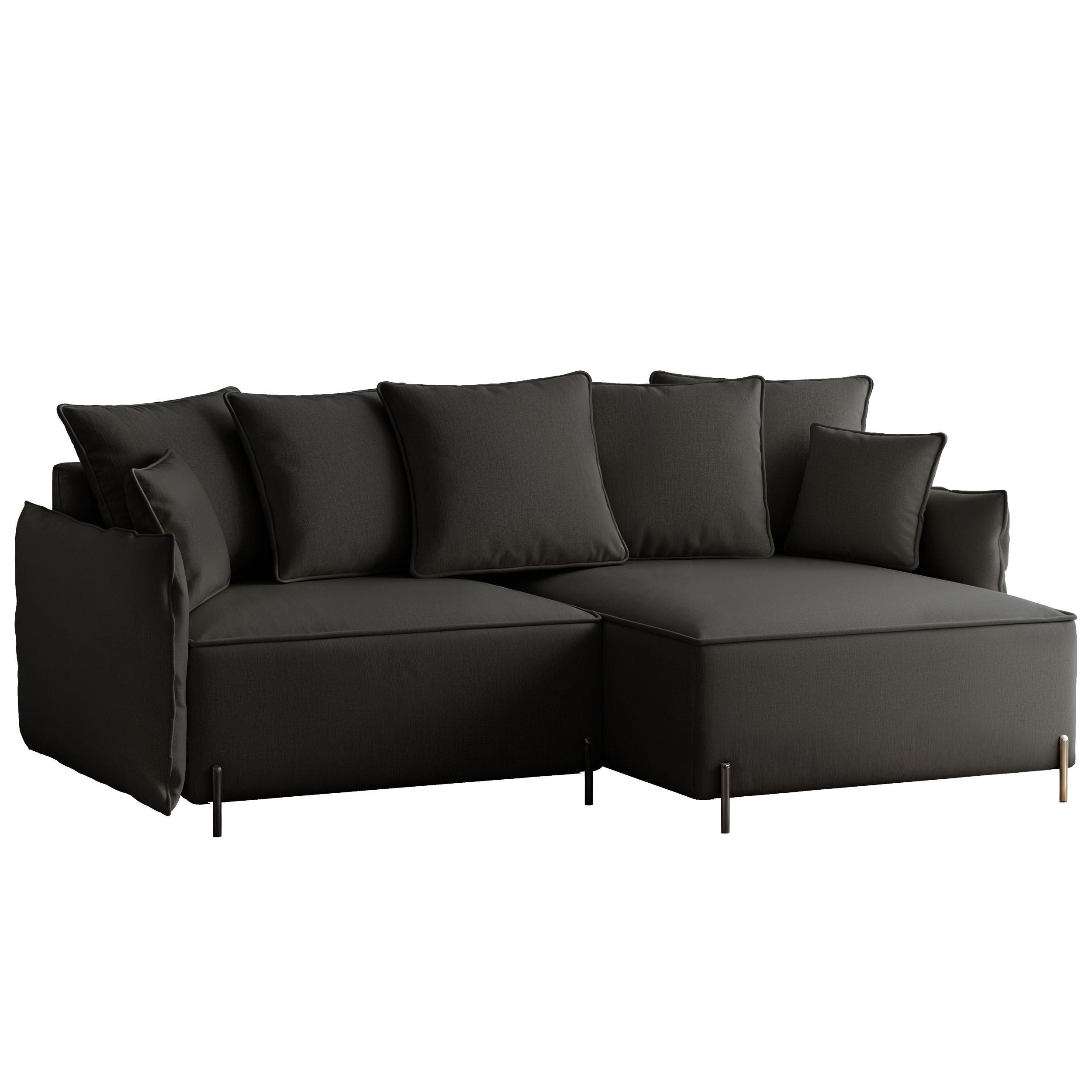 ECKSOFA MARCO Rechts, mit Schlaffunktion und Bettkasten, Anthrazit - Anthrazit, Textil/Metall (221/148cm) - Idohome