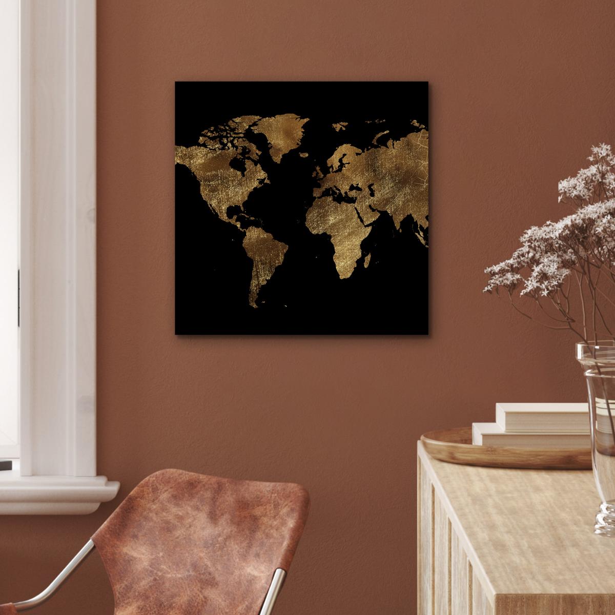 METALLBILD Weltkarte - Gold - Luxus - Erde - Schwarz 50x50 cm - Goldfarben, Metall (50/50cm) - MuchoWow