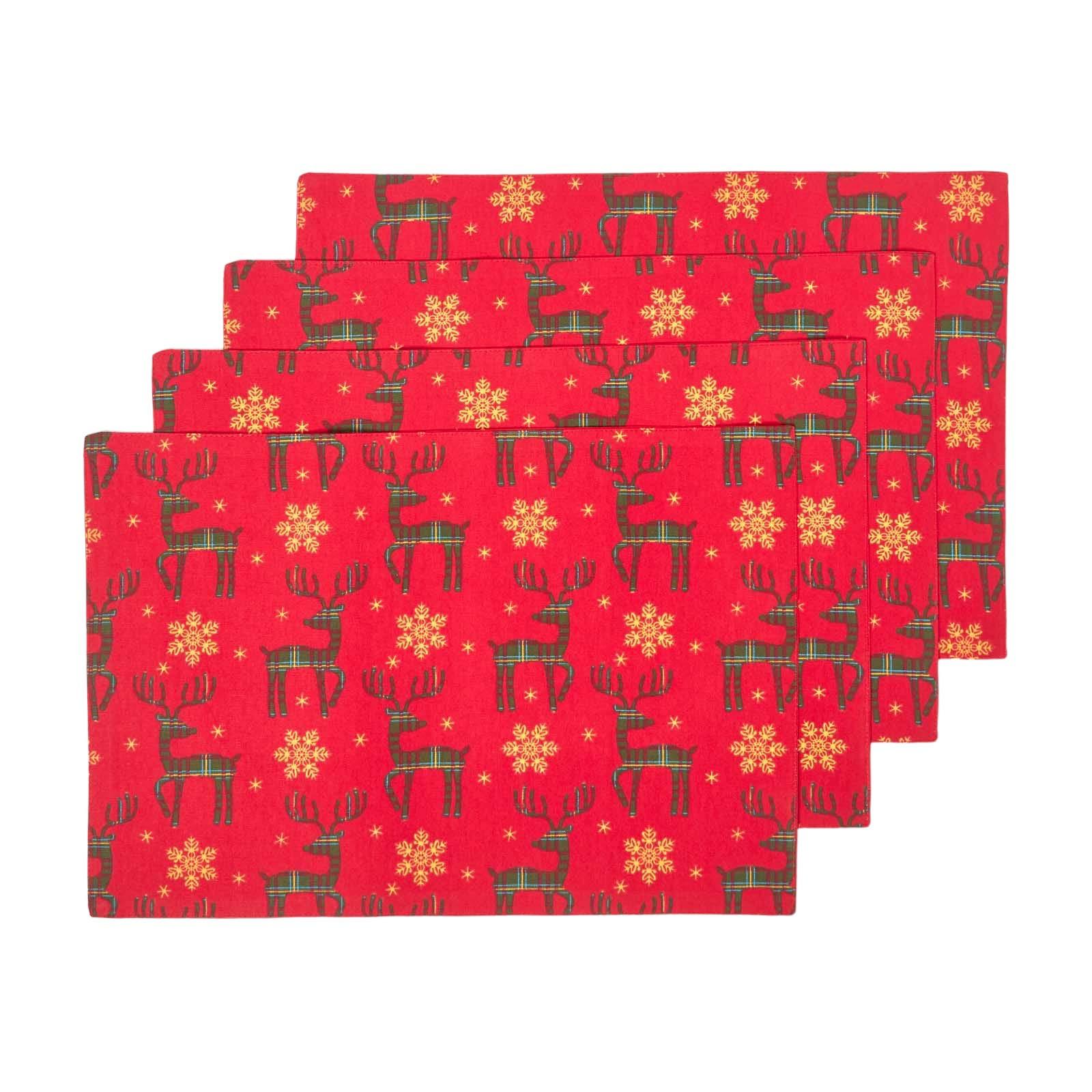 TISCHSET Rentier 4er-Set, rote Platzsets Weihnachten 30/45 cm - Rot, Textil (30/45cm) - Homescapes