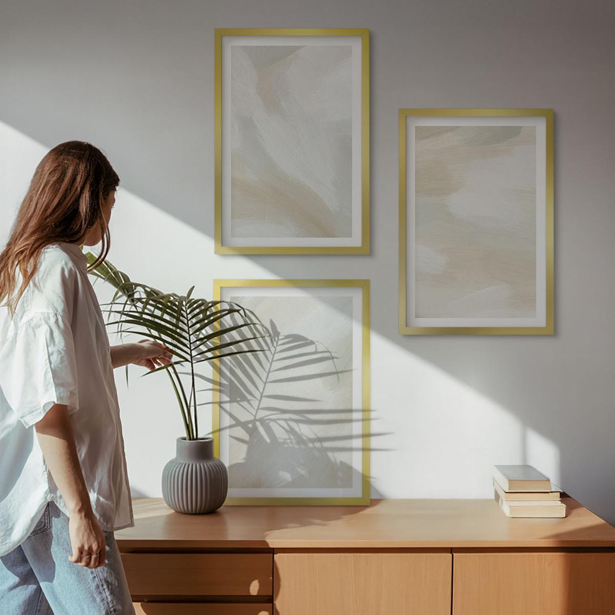 BILDER SET 3er Set - 40x60 cm Goldrahmen - Minimalismus der Farbstruktur - Goldfarben, Kunststoff (40/60cm) - TULUP