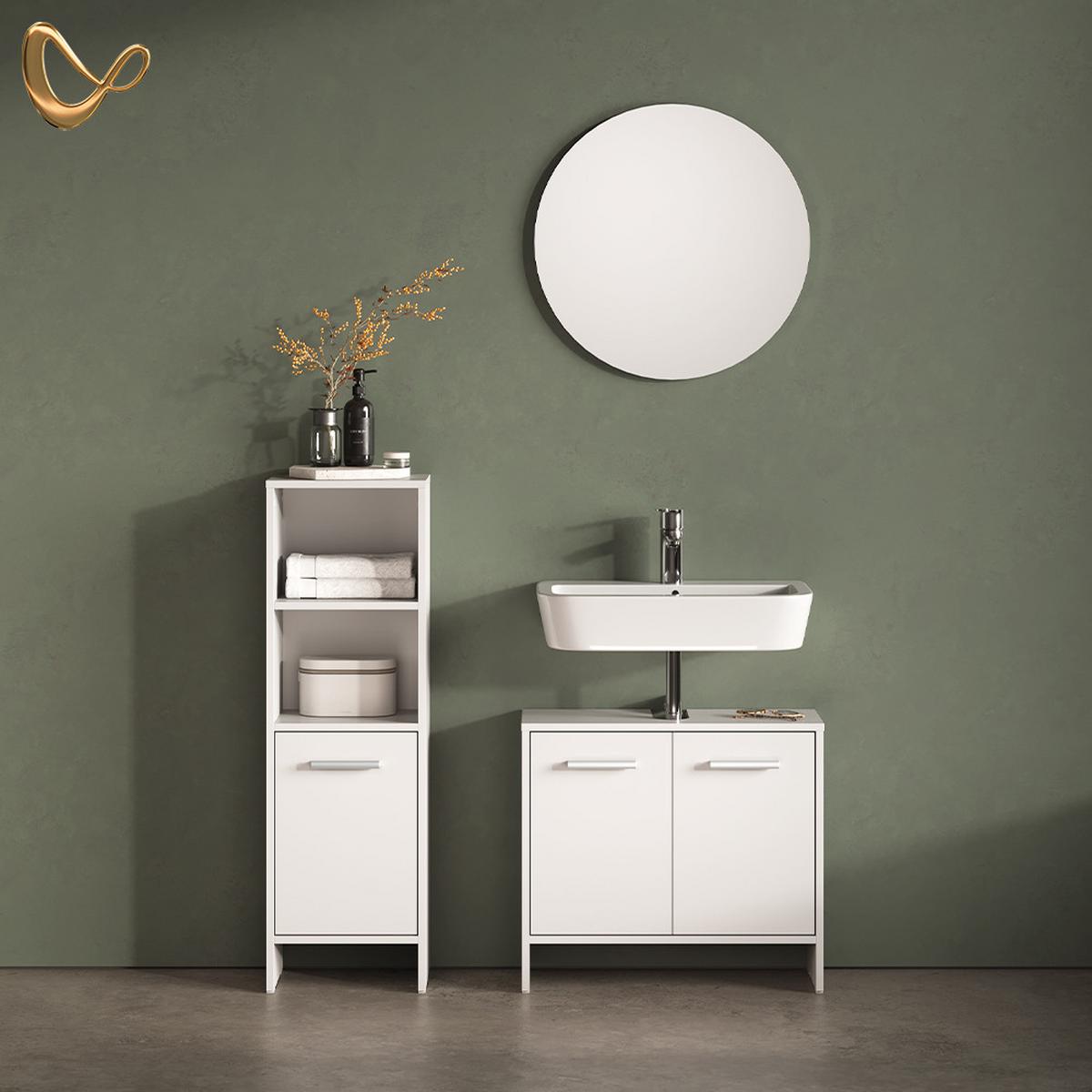 BADEZIMMERMÖBEL-SET Amalfi Weiß 2 Teile - Weiß, Holzwerkstoff (63.8/57/26.3cm) - Livinity®