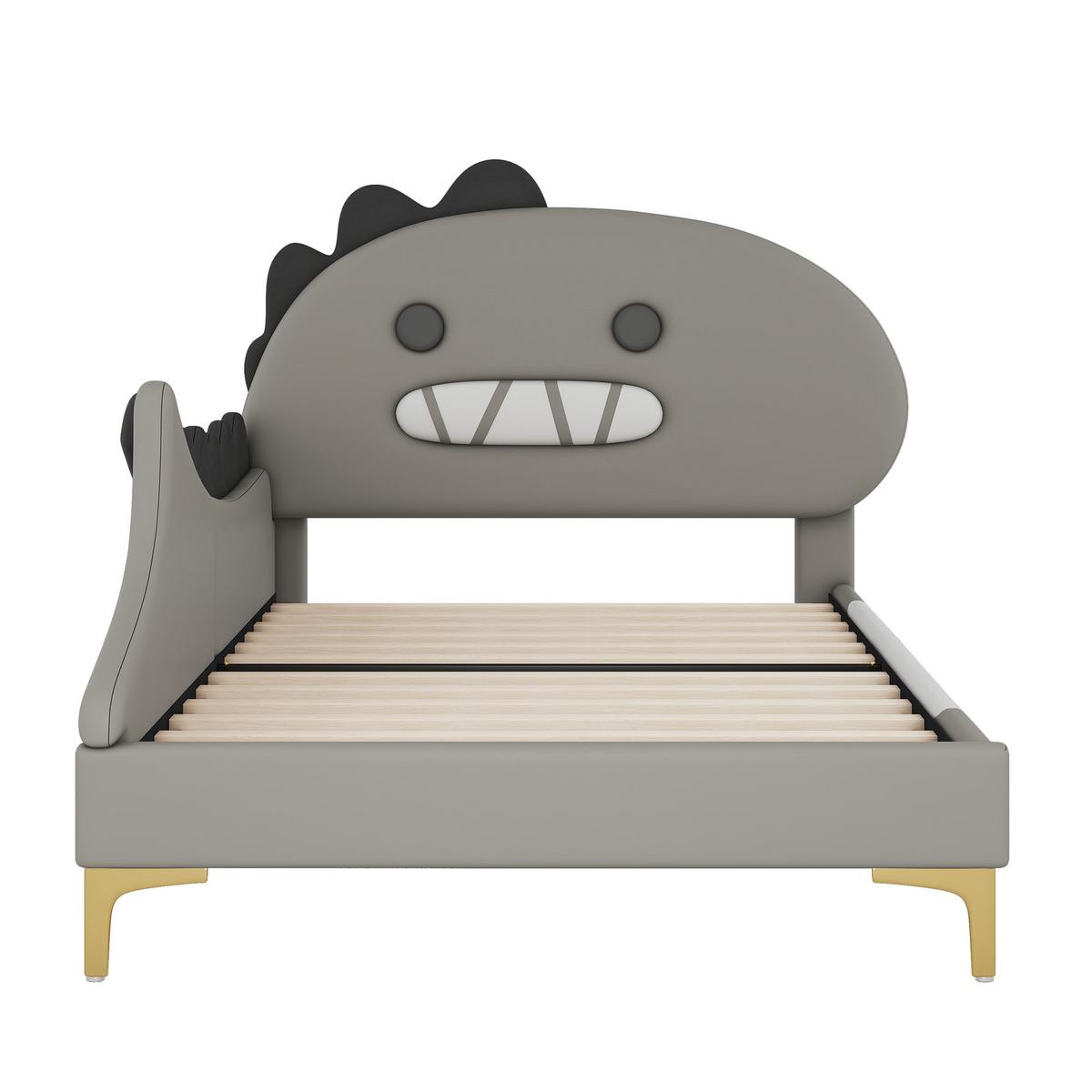 KINDERBETT pu dinosaurier design 90x200cm mit lattenrost - Grau, Leder (90/200cm) - Urban Meuble