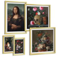 BILDER SET 5er Set - 50x50 cm & 20x30 cm & 40x60 cm Goldrahmen - Vintage Blumen Totenkopf Mona Lisa - Goldfarben, Kunststoff (40/60cm) - TULUP
