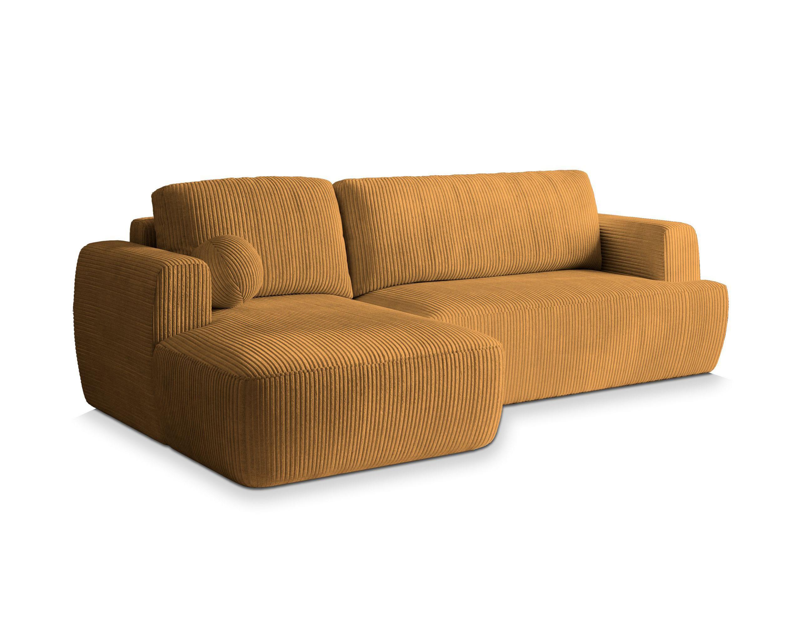 ECKSOFA SENTI P L-S Gelb Kordstoff mit Schlaffunktion - Gelb/Schwarz, Holz/Kunststoff (246/148cm) - MASSENO