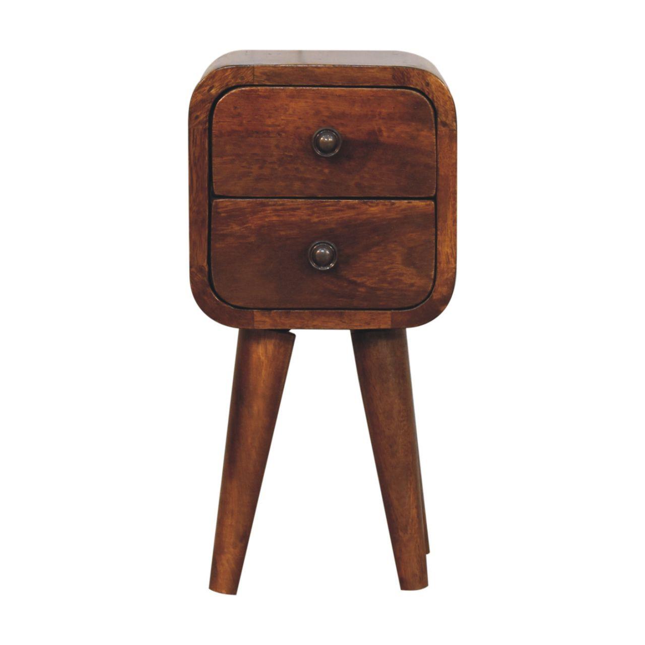 NACHTTISCH Extra Mini abgerundeten Kanten, 2 Schubladen, nordischen Beinen, braun - Messingfarben/Braun, Mangoholz/Holz (20/40/20cm) - Artisan Furniture