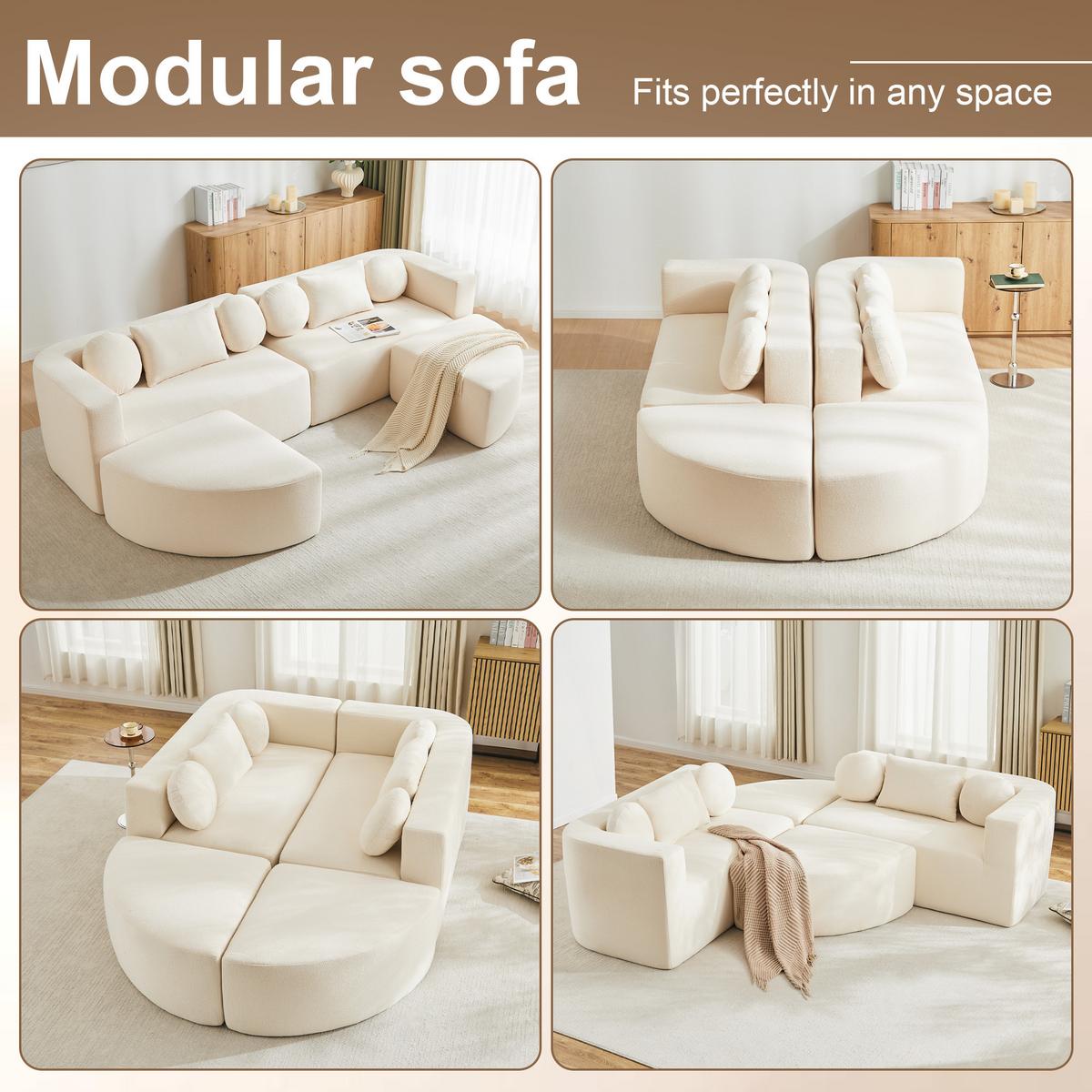 SCHLAFCOUCH aus Chenille in Beige Modulares Design & Ohne Montage - Beige, Textil (165/68/292cm) - Urban Meuble