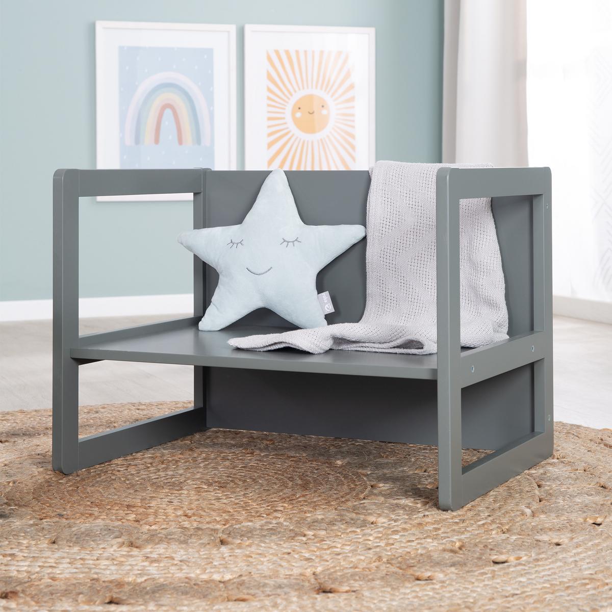 KINDERSITZGRUPPE 3in1 - Anthrazit, Holzwerkstoff (61/30/44cm) - Roba