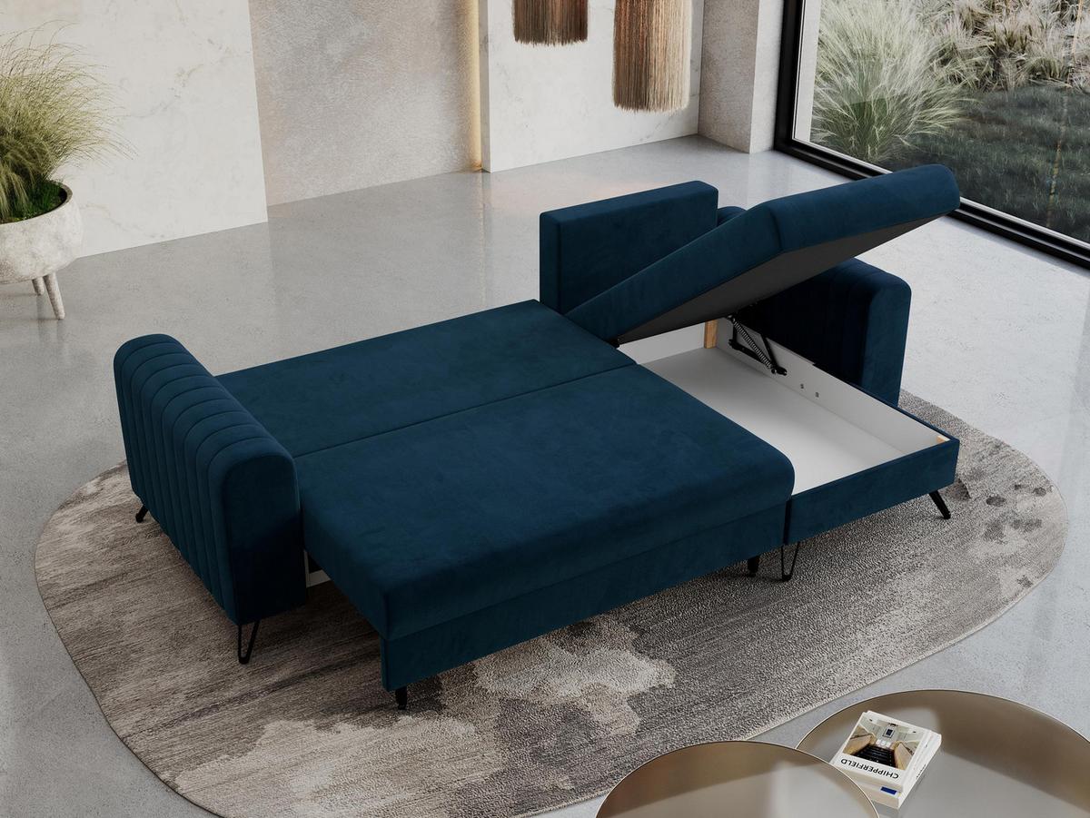 ECKSOFA Axel Velvet Dunkelblau - Schwarz/Dunkelblau, Textil/Metall (242/140cm) - MKS