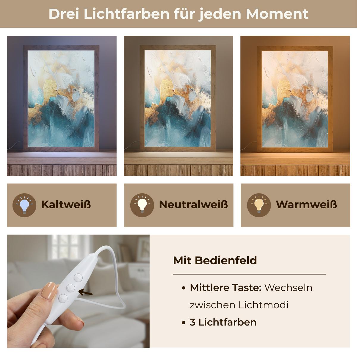 TISCHLEUCHTE Abstrakt - Kunst - Gold - Blau 20x30 cm - Aubergine, Holzwerkstoff (8/20/30cm) - OnlyWow
