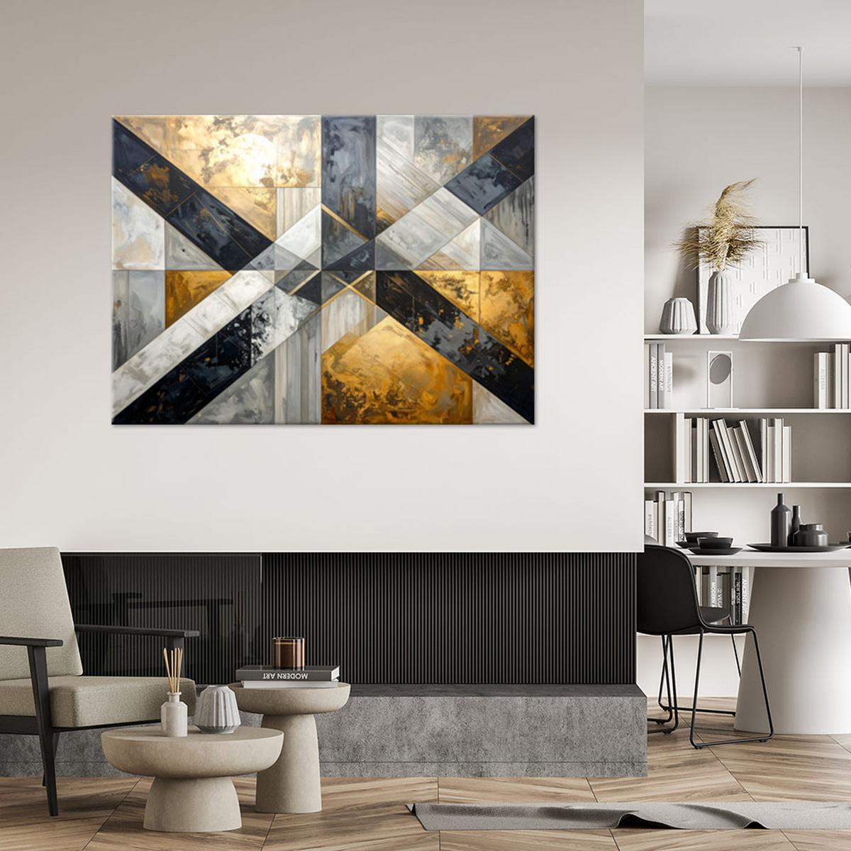 LEINWANDBILD, Geometrische Abstrakt Grau Gold - Goldfarben, Textil (45/30cm) - Feeby