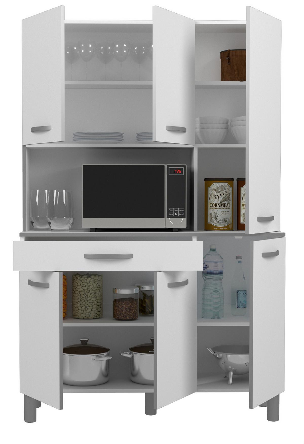 BUFFET Küche weiß 120 cm Küchenschrank mit viel Stauraum - Weiß/Grau, Holzwerkstoff (120/181/44cm) - Parisot Meuble