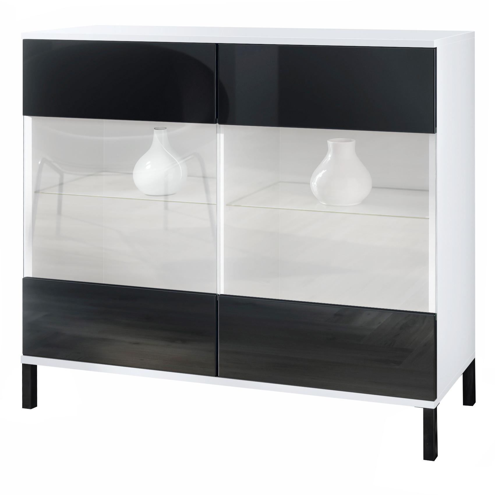 KOMMODE Bari Schwarz Hochglanz - Schwarz Hochglanz, Holzwerkstoff (92.5/83.5/35cm) - Vladon