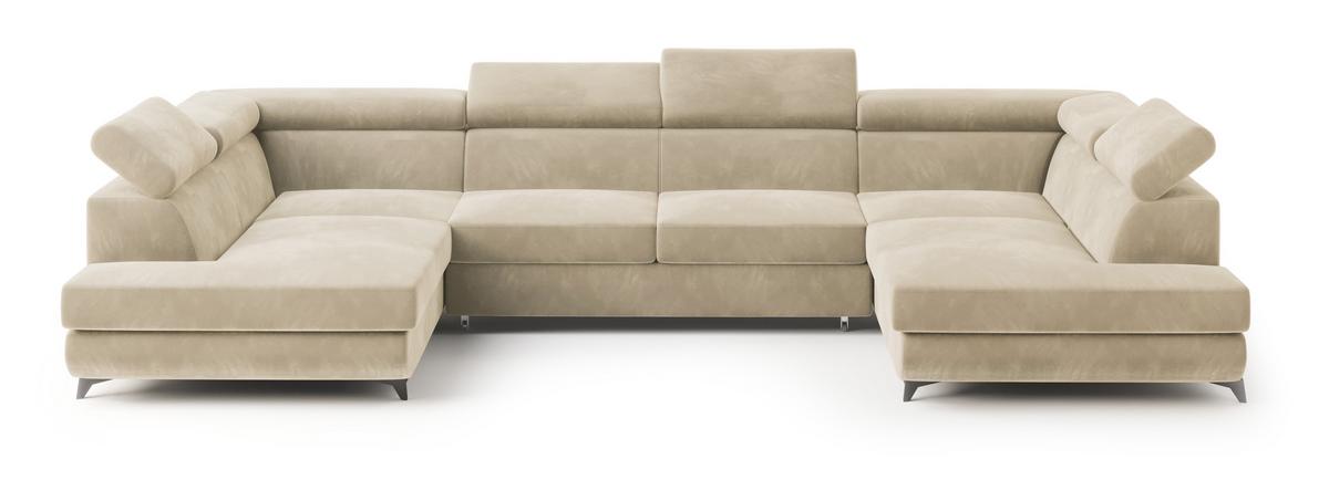 WOHNLANDSCHAFT VINTESSA Creme Velours-Stoff mit Schlaffunktion - Creme, Holz (323/89/190cm) - MASSENO