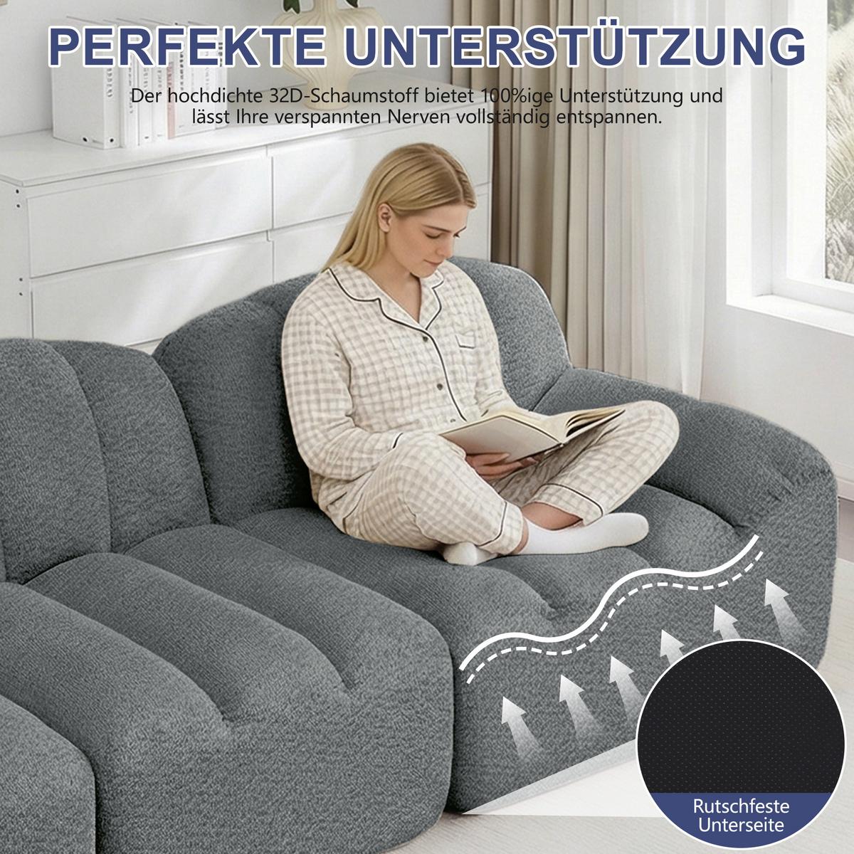ECKSOFA aus granuliertem Fleece, frameless Lounge-Design ohne Montage - Grau, Textil (210/165cm) - Urban Meuble
