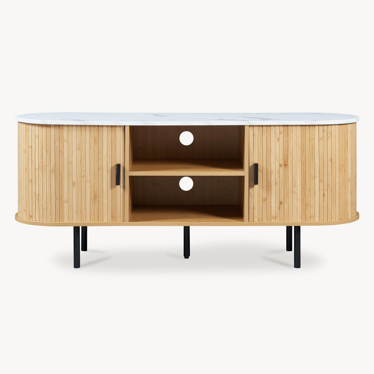 TV-ELEMENT Tvedestrand - Schwarz/Weiß, Holzwerkstoff/Metall (140/55/40cm) - [en.casa]