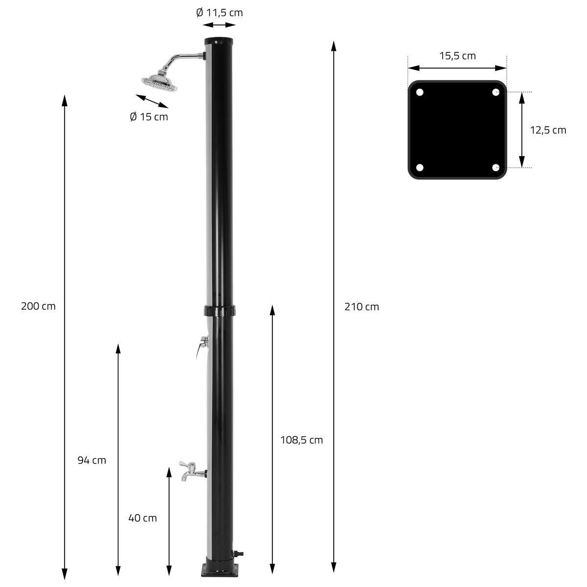SOLARDUSCHE 20L 210 cm Silber-Schwarz rund - Silberfarben, Kunststoff (12.5/210/15.5cm) - ML-DESIGN