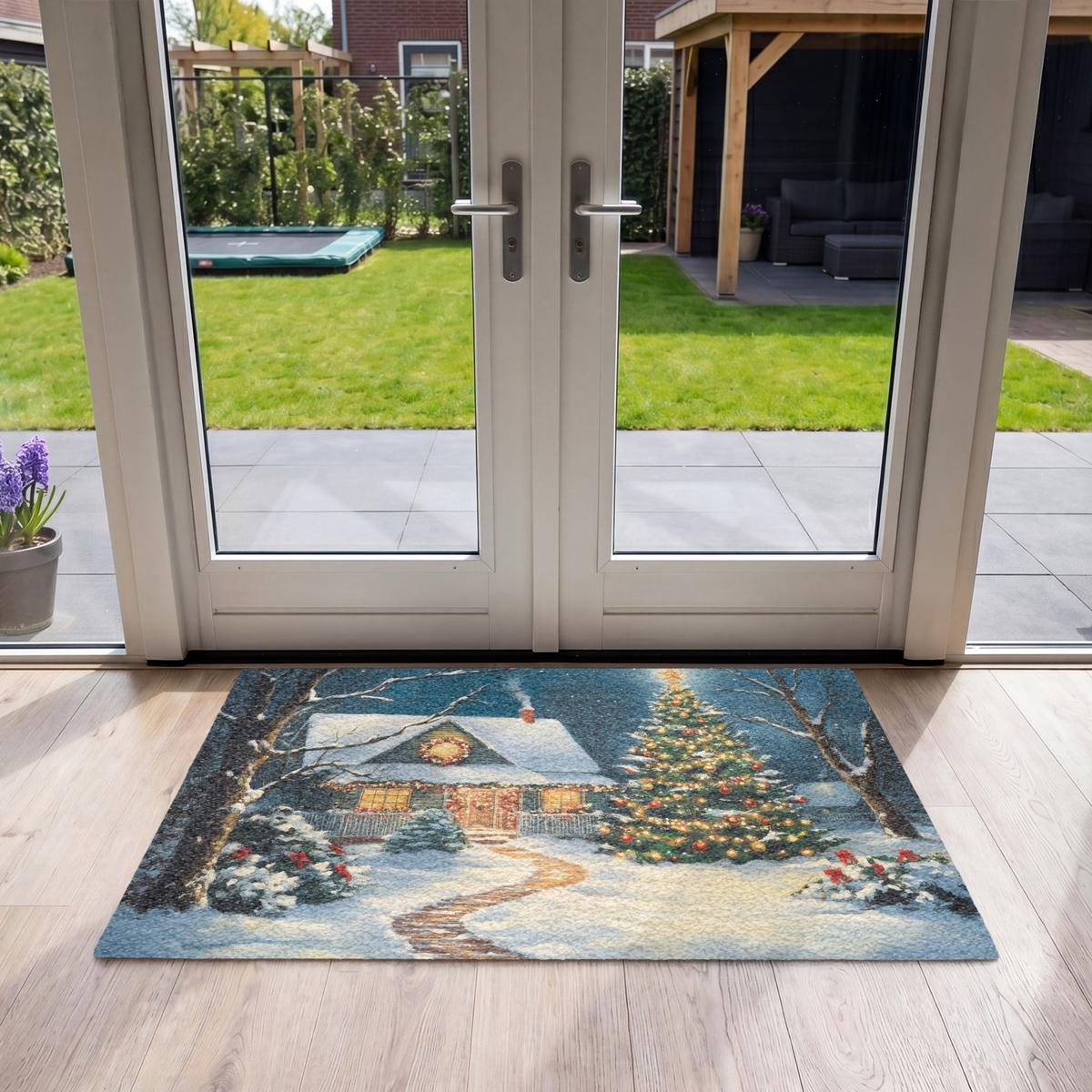 FUSSMATTE Weihnachten - Weihnachtsbaum - Winter - Zuhause - Schnee Schmutzfänger 120x80 cm - Multicolor, Kunststoff (120/0.4cm) - MuchoWow