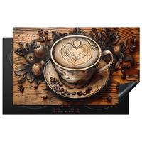 HERDABDECKPLATTE Kaffee - Vintage - Braun - Tasse - Holz Ceranfeldabdeckung 85x52 cm - Cappuccino, Kunststoff (85/52/0.2cm) - MuchoWow