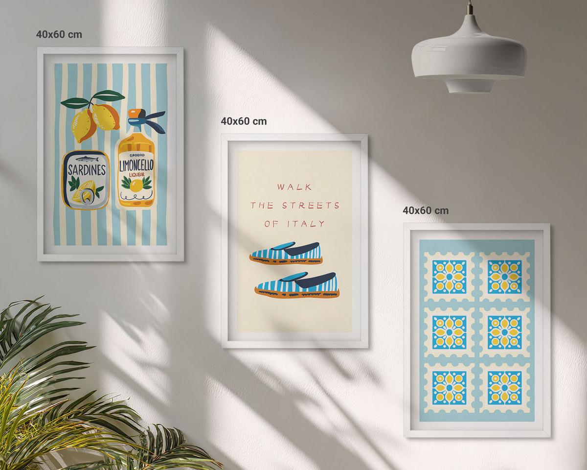 BILDER SET 3er Set - 40x60 cm Weißer Rahmen - Früchte, Elemente der italienischen Kultur - Weiß, Kunststoff (40/60cm) - TULUP