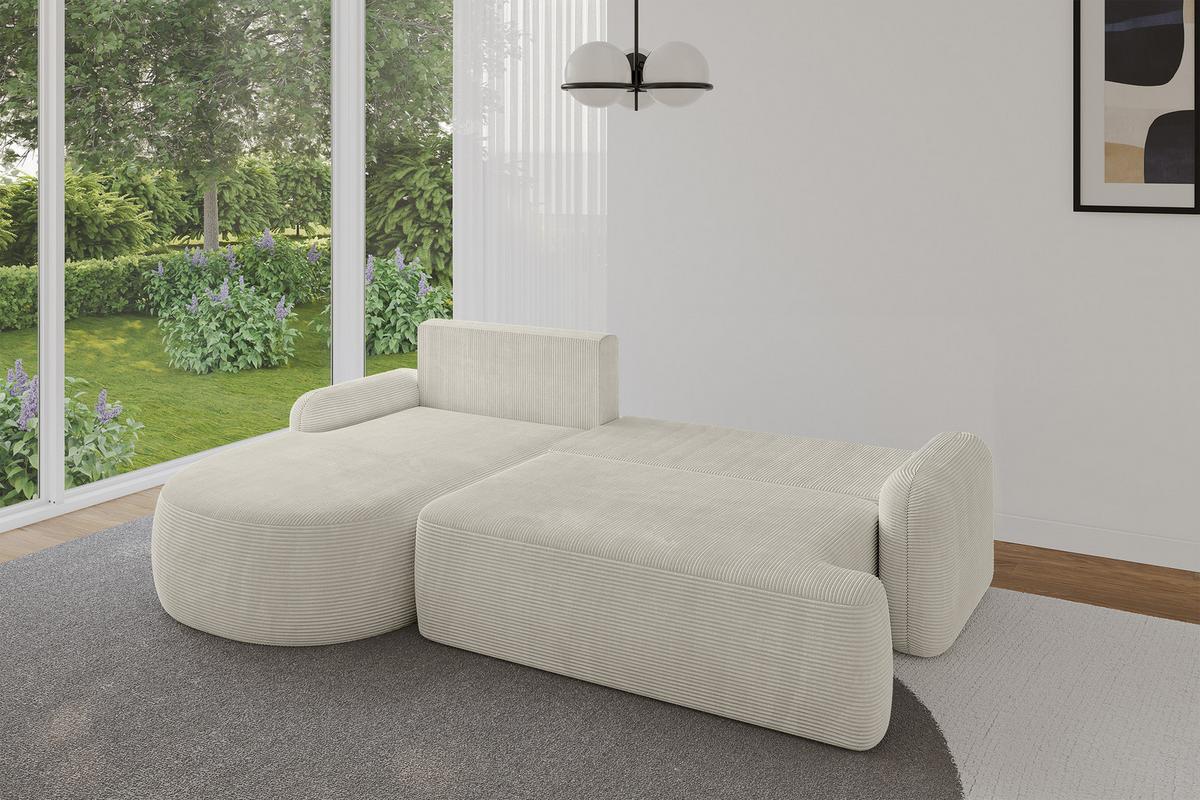 ECKSOFA mit Schlaffunktion und Bettkasten LIRA-L - 264x172x89 Hellgrau - Creme, Holzwerkstoff/Textil (264/172cm) - ALTDECOR