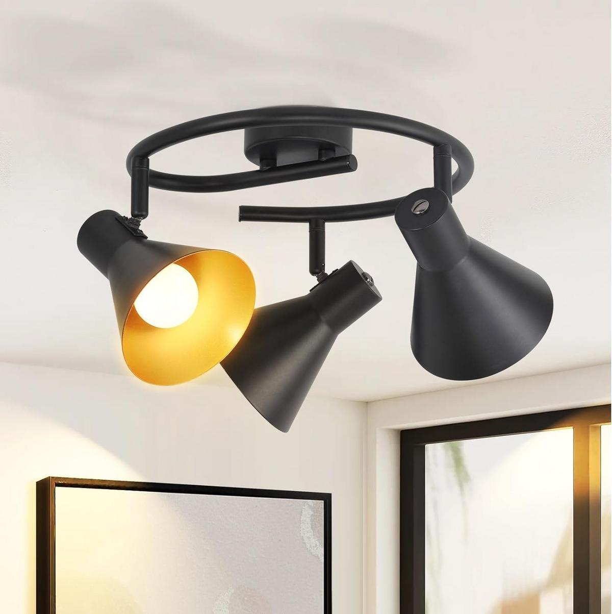 DECKENSTRAHLER Welle 4-flammig 28/25/21 cm - Schwarz, Metall (28/25/21cm) - Nettlife