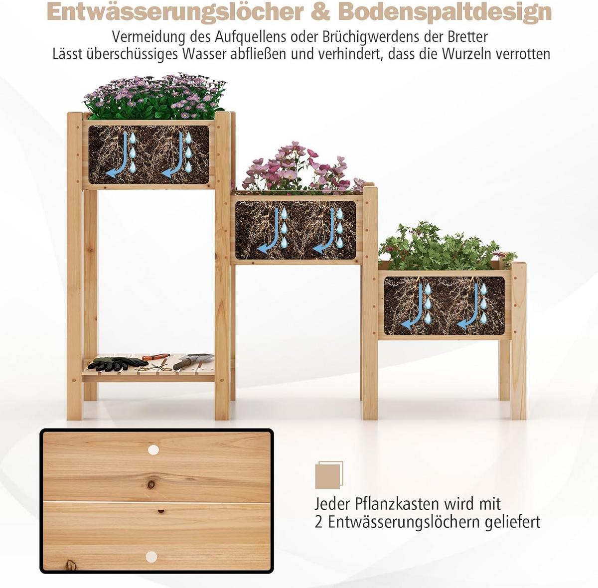 HOCHBEET Holz - Apfelbaumfarben, Holz (161/104/43cm) - COSTWAY