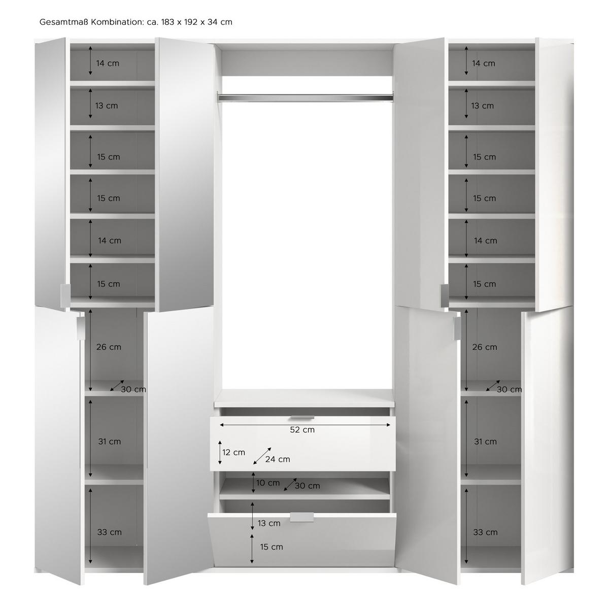 GARDEROBEN-SET Artisan Eiche 183 cm, Komplettset mit flexibler Inneneinteilung - Schwarz/Eiche Artisan, Glas/Holzwerkstoff (183/193/34cm) - Inn.Furn